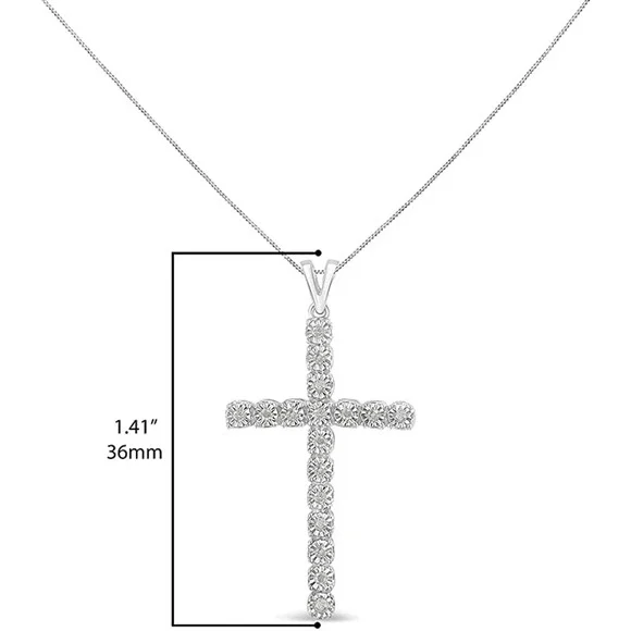 .925 Sterling Silver Diamond Miracle Set Cross Unisex Pendant Necklace